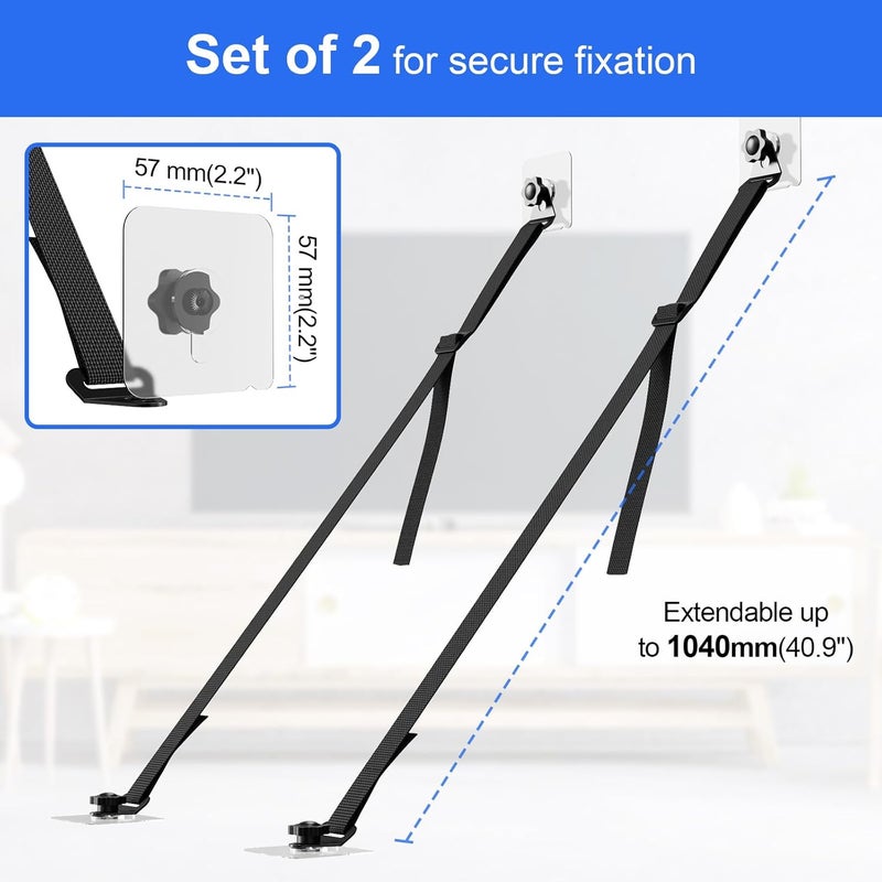 IMtKotW 2 Pcs Tv Safety Straps Adjustable,No Drill Anti Tip Furniture Anchors for Baby Proofing,Adhesive/Screw Fastening Type Furniture Wall Anchor, Earthquake Straps - Image 5